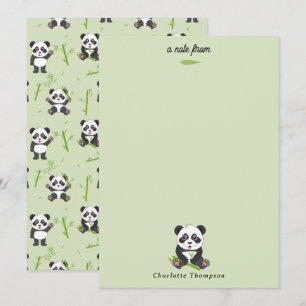 Cartão De Notas Padrão de Animais Kawaii de Panda Fofo e Bambu