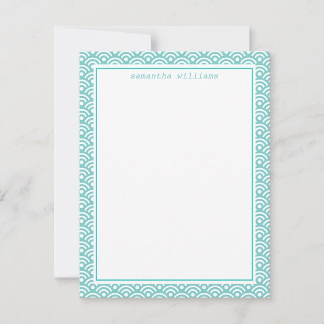 Cartão De Notas Padrão de Aqua Japonês Seigaiha (Frente)