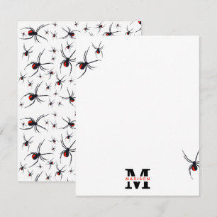 Cartão De Notas Padrão de Aranha Vermelha e Preta Monogramado 