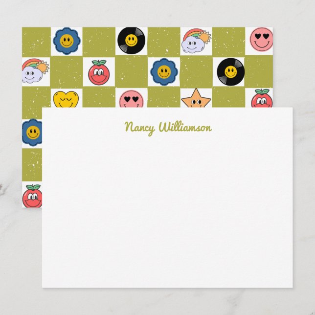 Cartão De Notas Padrão de Arte Retroativa de Designs Quirky Engraç (Frente/Verso)