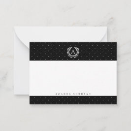 Cartão De Notas Padrão de bolinhas brancas no preto com monograma 