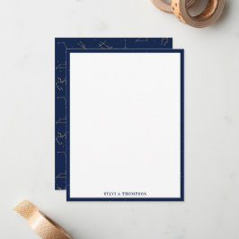 Cartão De Notas Padrão de Constelações Zodiac Azul Dourado e Marin