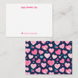 Cartão De Notas Padrão de coração de rabisco fofo azul Dia dos Nam