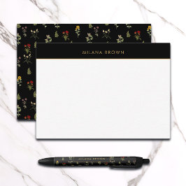 Cartão De Notas Padrão de Flor Selvagem Chic Black Boho