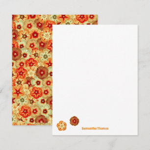 Cartão De Notas Padrão de Flores de Hippie Laranja Retro-Laranja