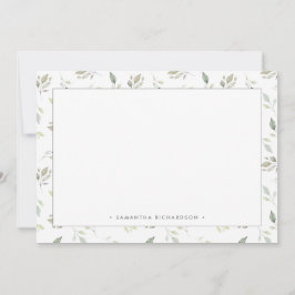 Cartão De Notas Padrão de Folhas de Aquarela Verde Botânica