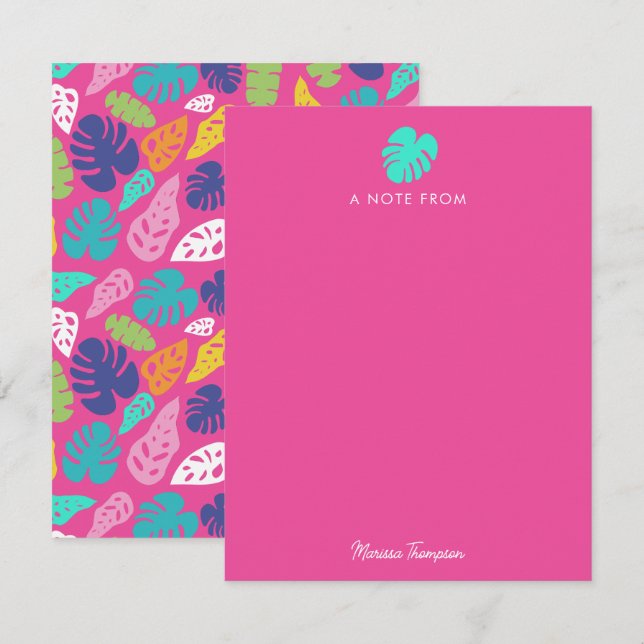 Cartão De Notas Padrão de Folhas Tropicais de Verão Brilhantes (Frente/Verso)