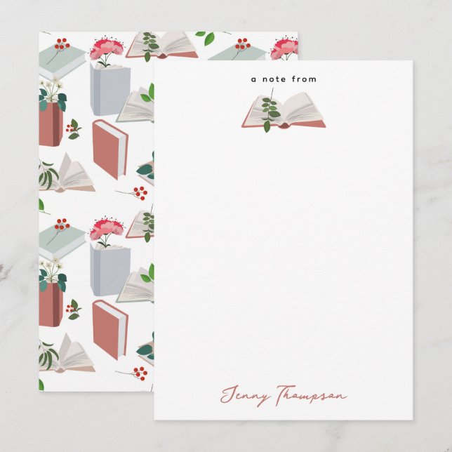 Cartão De Notas Padrão de Leitura de Livros e Biblioteca Botânica (Frente/Verso)