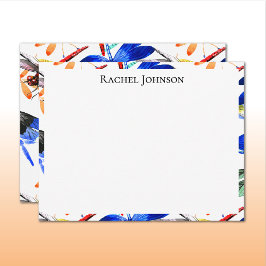 Cartão De Notas Padrão de Libélula em Aquarela em uma Moldura