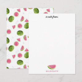 Cartão De Notas Padrão de Melancia Rosa e Verde de Verão