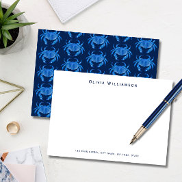 Cartão De Notas Padrão de Oceano à Beira-Mar de Caranguejo Azul