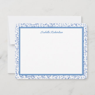 Cartão De Notas Padrão de Pontilhado Azul Francês Chic