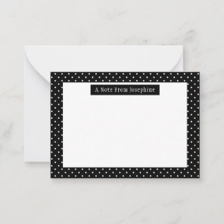 Cartão De Notas Padrão de Pontos Polka Branco no Preto com Texto P