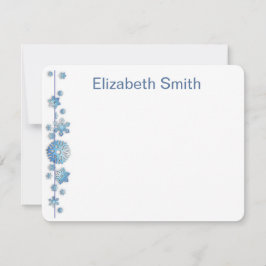 Cartão De Notas Padrão Feriado Azul Floco de Neve Inverno Chique