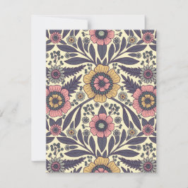 Cartão De Notas Padrão Floral Azul e Rosa Incolor