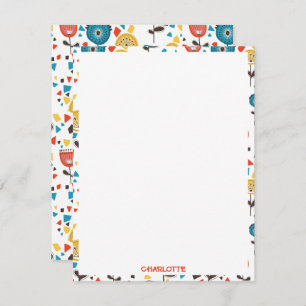 Cartão De Notas Padrão Floral Colorido do meio século