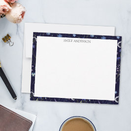 Cartão De Notas Padrão Floral de Flor Bonito Roxo Azul