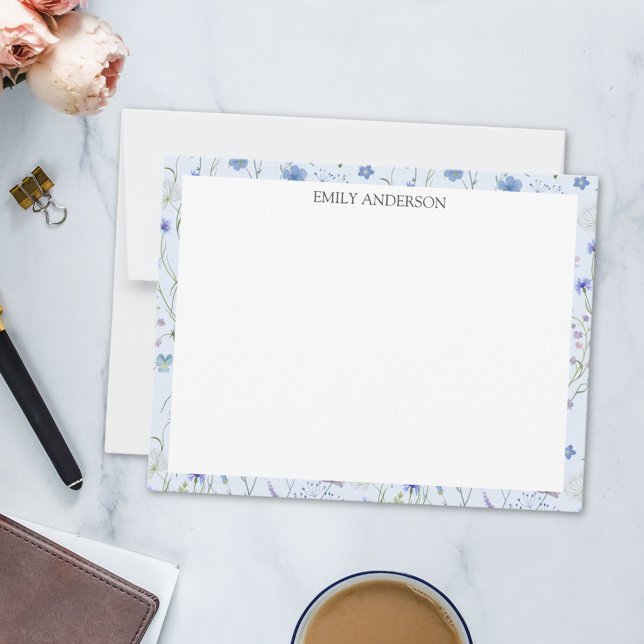 Cartão De Notas Padrão Floral de Flor Bonito Roxo Azul (In situ)