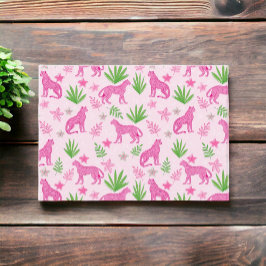 Cartão De Notas Padrão Floral de Guepardos Rosa Préppy 