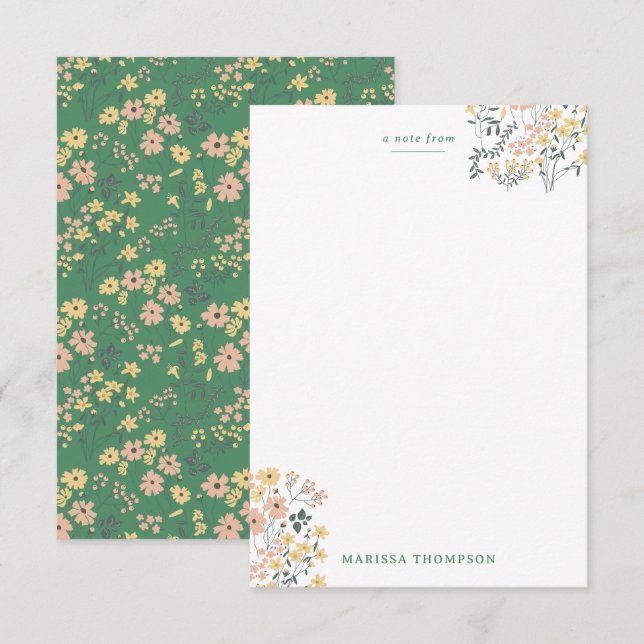 Cartão De Notas Padrão Floral Verde Boho Moderno (Frente/Verso)