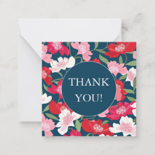 Cartão De Notas Padrão Floral Vermelho Colorido Azul Blush Obrigad