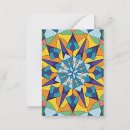 Cartão De Notas Padrão geométrico fractal azul e amarelo