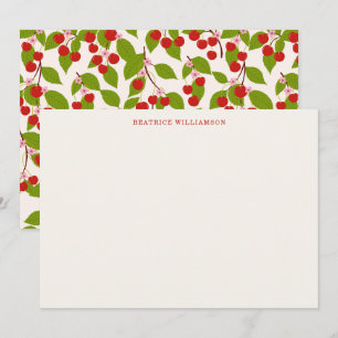 Cartão De Notas Padrão Personalizado de Aquarela de Fruta Cereja F