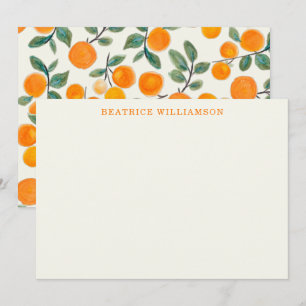 Cartão De Notas Padrão Personalizado de Aquarela de Fruta Laranja
