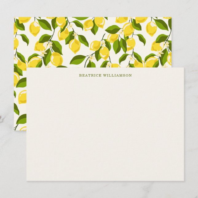 Cartão De Notas Padrão Personalizado de Aquarela de Fruta Limão Fo (Frente/Verso)