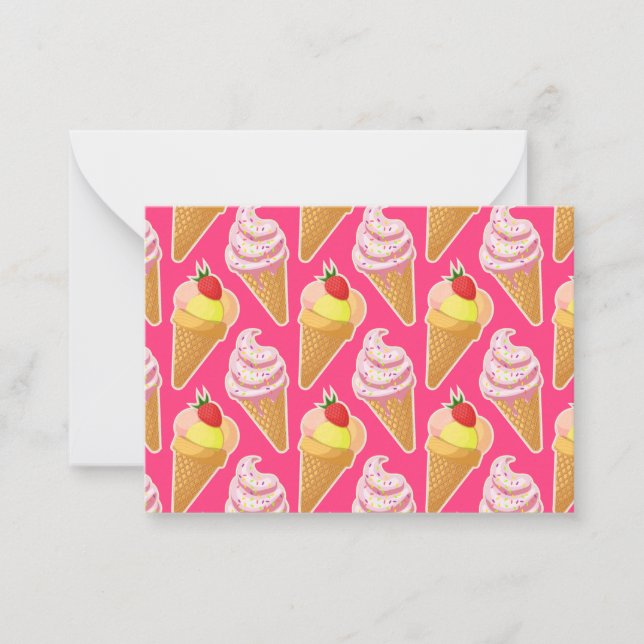 Cartão De Notas Padrão rosa Kawaii com sorvete de morango (Frente)