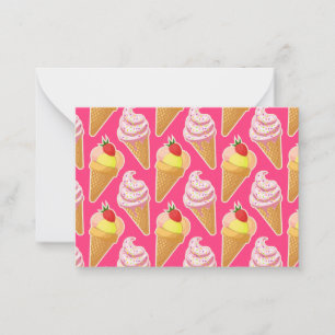 Cartão De Notas Padrão rosa Kawaii com sorvete de morango