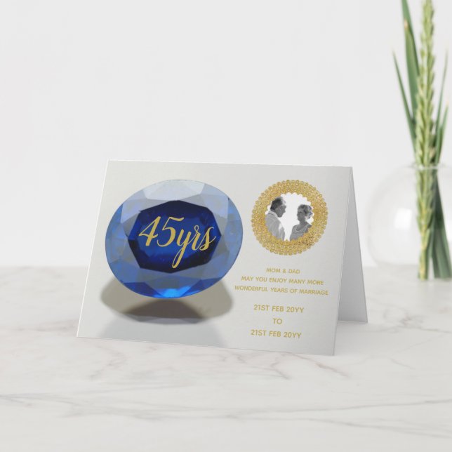 Cartão De Notas Pais 45º aniversário de casamento FOTO Sapphire (Frente)