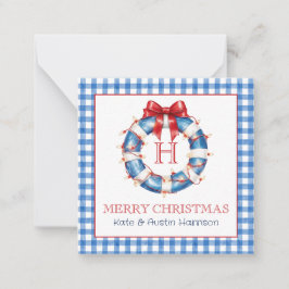 Cartão De Notas Pais Natal Gingham Monogramas Wreath