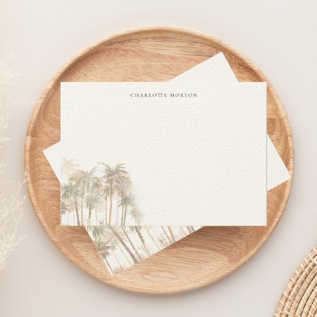 Cartão De Notas Palmeiras de Cores de Água Tropicais Personalizada (Tropical Palm Trees Beige Note Card)