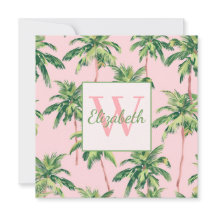 Palmeiras Tropicais em Monograma Rosa