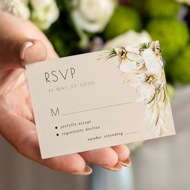 Cartão De Notas Pampas florais tropicais, casamento elegante RSVP (Criador carregado)