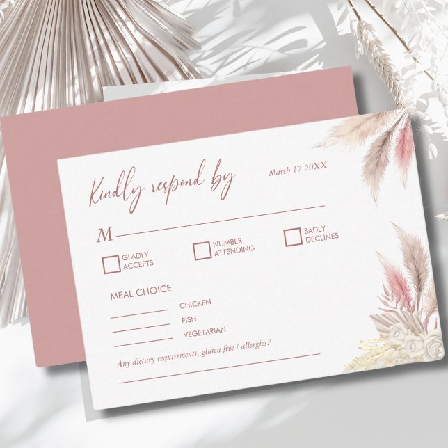 Cartão De Notas Pampas Grass Boho Blush Pink Elegant Weding RSVP (Criador carregado)