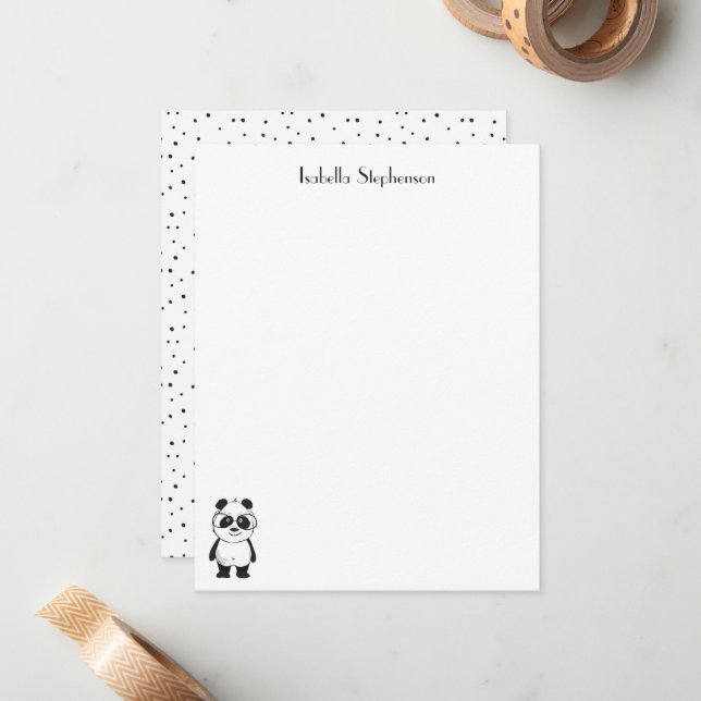 Cartão De Notas Panda Preto e Branco Simples e Fofo Personalizado (Frente/Verso In Situ)