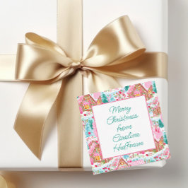 Cartão De Notas Pão de Natal rosa Casas de Presente