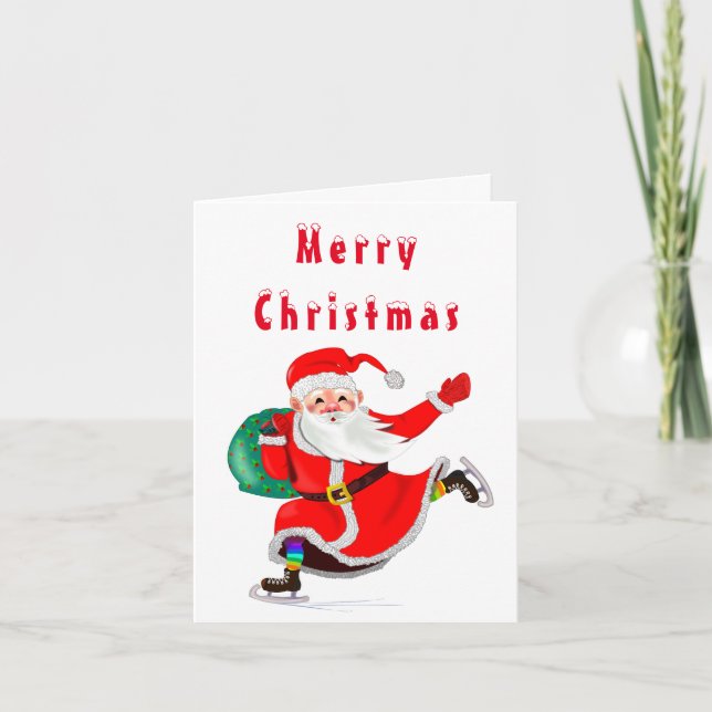 Cartão De Notas Papai Noel com presente de Natal (Frente)