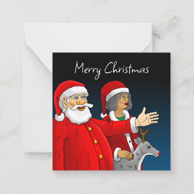 Cartão De Notas Papai Noel, Sra. Noel e Rudolph a rena (Frente)