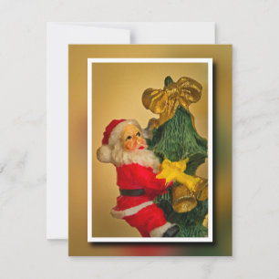 Cartão De Notas Papai Noel Subindo na Árvore de Natal - Vintage