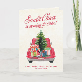 Cartão De Notas Papais noeis - Caminhão Vermelho e Árvore de Natal