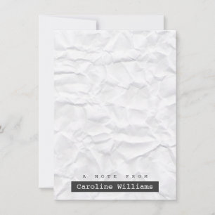 Cartão De Notas Papel branco amassado, placa de mesa personalizada
