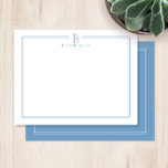 Cartão De Notas Papel de Carta Azul de Fronteira Azul Moderno<br><div class="desc">Este design apresenta uma borda dupla fina com espaço para um monograma e nome/texto no topo. Clique no botão personalizar se quiser ajustar os elementos de design e/ou modificar o texto! Variações deste design, cores adicionais, além de coordenar produtos estão disponíveis em nosso compro, zazzle.com/store/doodlelulu. Entre em contato conosco se...</div>