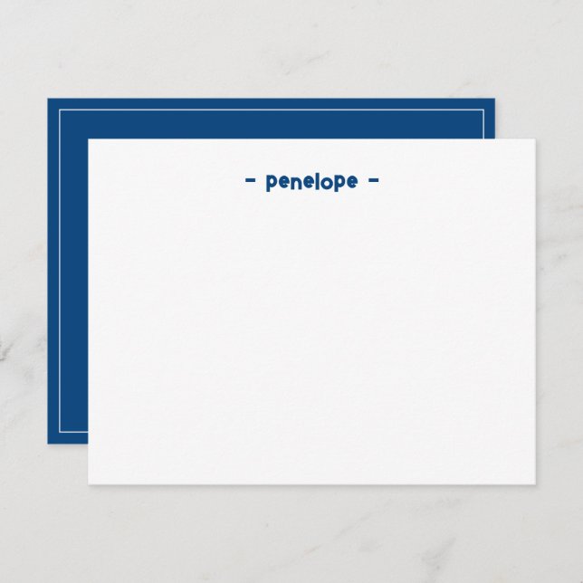 Cartão De Notas Papel de Carta Azul Marinho Personalizado Minimali (Frente/Verso)