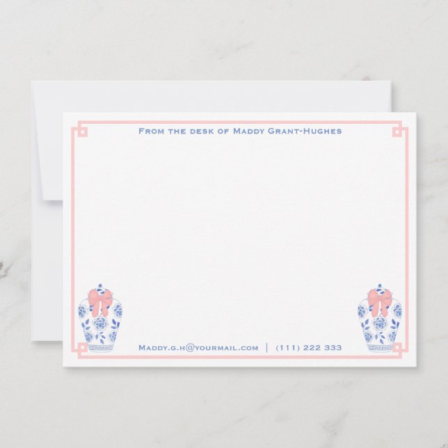 Cartão De Notas Papel De Carta Azul, Rosa, Feminino, Com Nome (Frente)