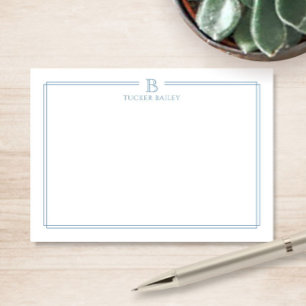 Cartão De Notas Papel de Carta Clássico Monograma com Borda Azul C