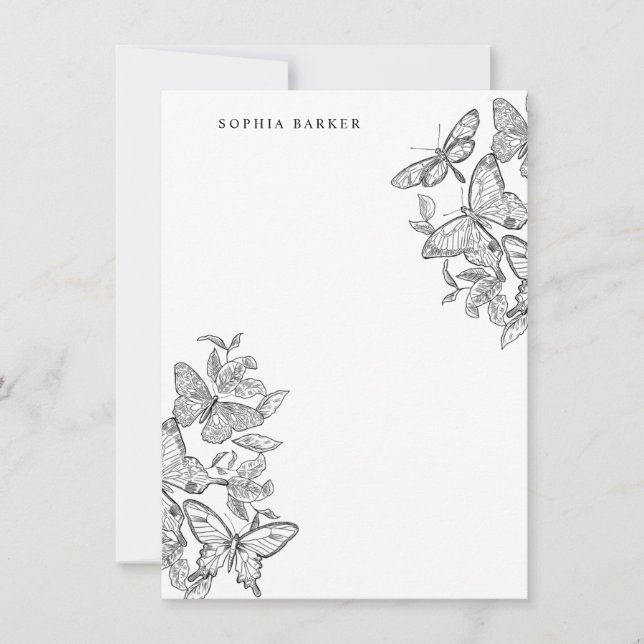 Cartão De Notas Papel de Carta das Borboletas Esquecidas a Preto e (Frente)
