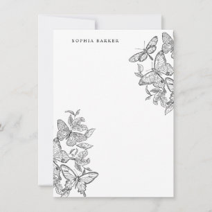 Cartão De Notas Papel de Carta das Borboletas Esquecidas a Preto e